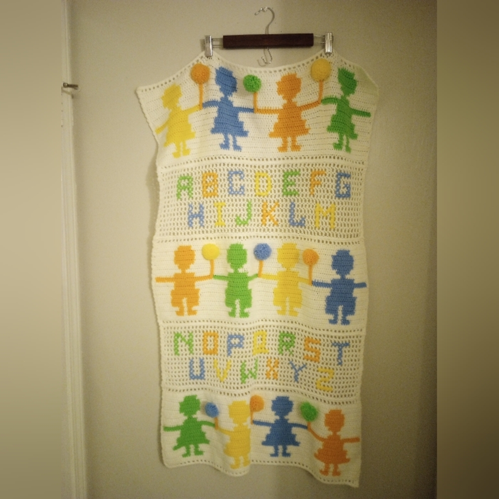 Handmade Crochet Vintage ABC Kids Baby/Toddler Blanket